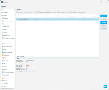 Forescout Console licenses pane