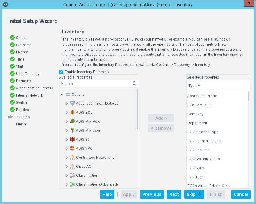 Initial Setup Wizard-Inventory Pane