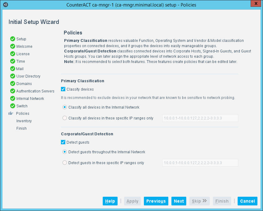 Initial Setup Wizard-Policies