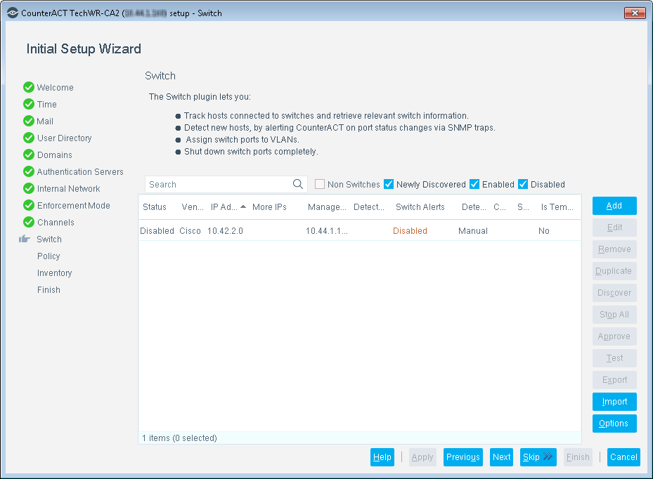 Initial Setup Wizard-Switch Pane