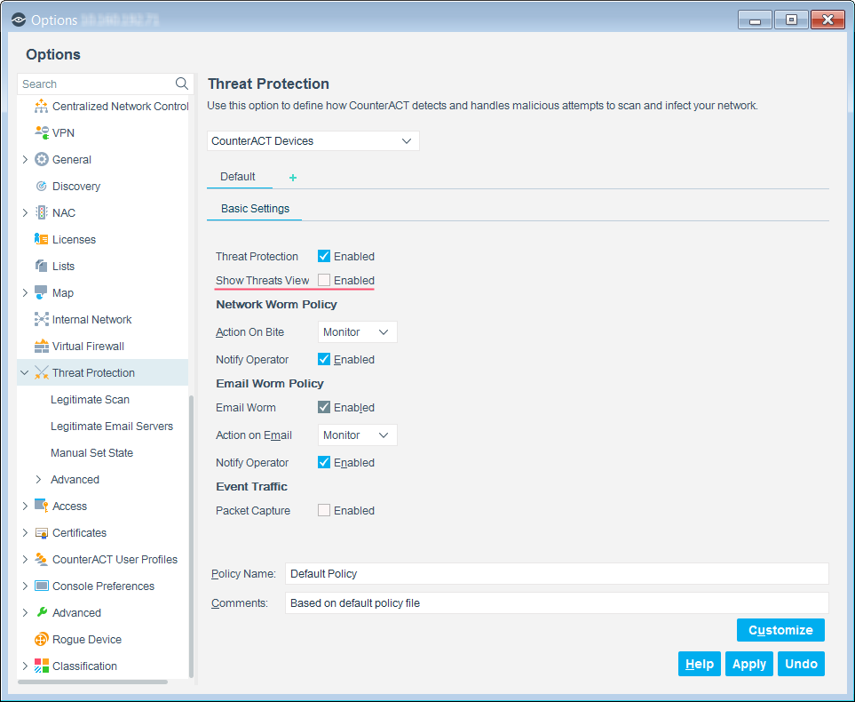 Threat Protection Tab