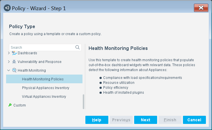 Policy Wizard-Health Monitoring Policies-Policy Type