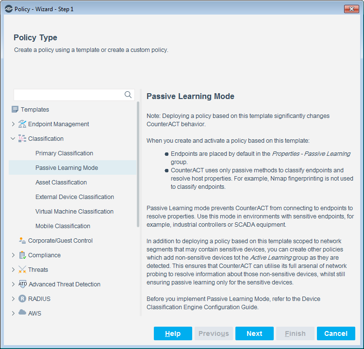 Policy Wizard-Policy Type-Passive Learning Mode
